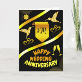 Happy 5. Hochzeit Jahrestag Black & Gold Moderne Karte (Vorderseite)