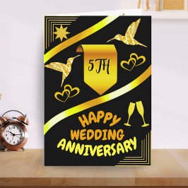 Happy 5. Hochzeit Jahrestag Black & Gold Moderne Karte