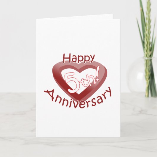 "Happy 5th Anniversary" Herzdesign Karte (Vorderseite)