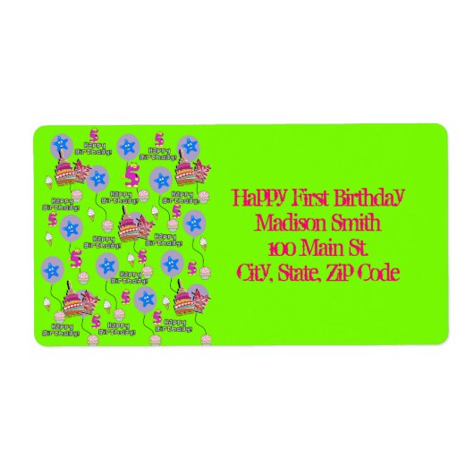 Happy 5th Birthday Address Labels, Green (Vorne)