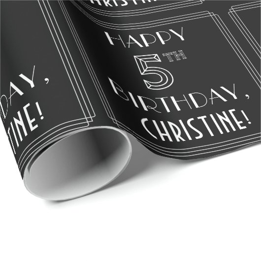 HAPPY 5TH BIRTHDAY; Art Deco Style w/ Custom Name Geschenkpapier (Rolleneckpunkt)