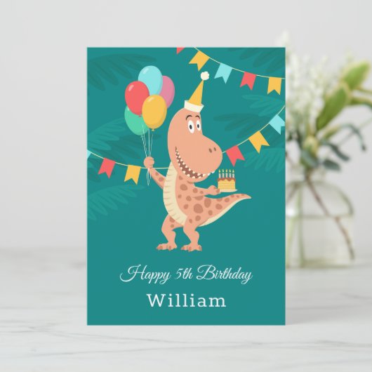 Happy 5th Birthday Cake Balloon Niedlich Dinosaur  (Stehend Vorderseite)