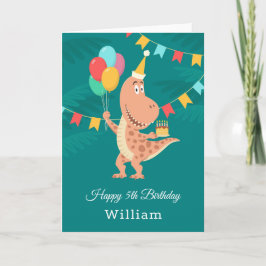 Happy 5th Birthday Cake Balloon Niedlich Dinosaur Karte