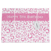 Happy 5th Birthday Number Pattern 5 Pink/weiß Große Geschenktüte (Vorderseite)