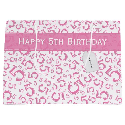 Happy 5th Birthday Number Pattern 5 Pink/weiß Große Geschenktüte (Vorderseite)