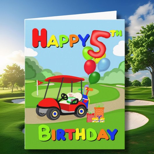 Happy 5th Birthday Red Boys Golf Card Karte