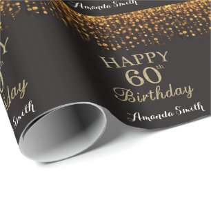 Happy 60. Geburtstag Black and Gold Glitzer Geschenkpapier