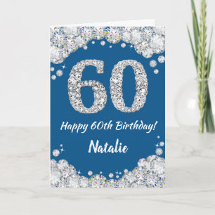 Happy 60. Geburtstag Blue and Silver Glitzer Card Karte