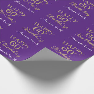 Happy 60. Geburtstag Gold Glitzer und Lila Geschenkpapier