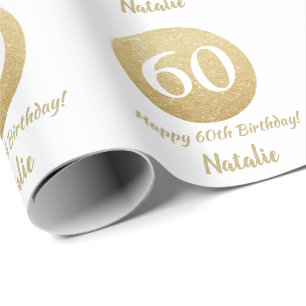 Happy 60. Geburtstag Gold Glitzer und White Geschenkpapier