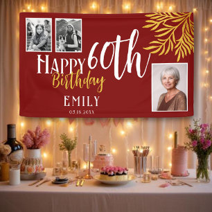 Happy 60. Geburtstag Gold Laub 3 Foto Hintergrund Banner