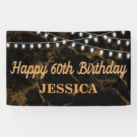 Happy 60. Geburtstag Lights Gold Black Banner (Horizontal)