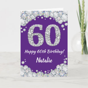 Happy 60. Geburtstag Lila und Silver Glitzer Card Karte