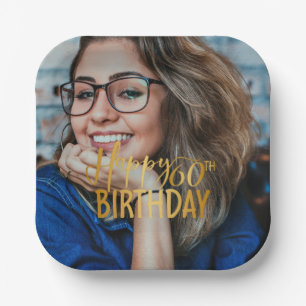 Happy 60. Geburtstag Script Personalisiertes Foto Pappteller