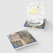 Happy 60. Geburtstag Script Personalisiertes Foto Steinuntersetzer (Seitenansicht)