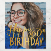 Happy 60. Geburtstag Script Personalisiertes Foto Weinetikett (Einzelnes Label)