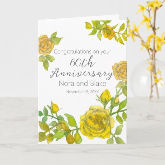 Happy 60 Jahre Yellow Roses Individuelle Name Karte (Gelbe Blume)