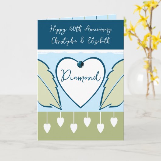 Happy 60. Jubiläum Namen blau grün hinzufügen Karte (Gelbe Blume)