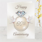 Happy 60th Anniversary Card Diamond, 2 Love Birds Karte (Gelbe Blume)