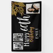 Happy 60th Birthday Gold Foliage 3 Photo Backdrop Banner (Vertikal)