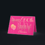 Happy 60th Birthday Name Decorative Script Gold Karte<br><div class="desc">Ein Design von eleganten Schriften in Gold auf einem heißen rosa Hintergrund, um einen guten 60. Geburtstag wünschen. Glücklich Geburtstag ist Set in einem verzierten Skript, und das Alter ist in einer koordinierenden Schrift mit dem Namen in Skript am unteren Rand. Personalisieren Sie den Namen und die Wörter ganz einfach...</div>