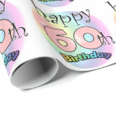 Happy 60th Birthday (roze) Geschenkpapier (Rolleneckpunkt)