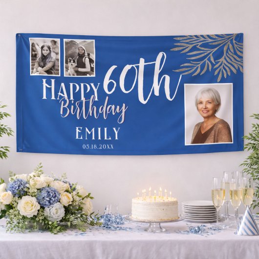Happy 60th Birthday Silver Foliage 3 Photo  Banner