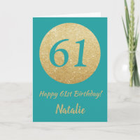 Happy 61. Geburtstag Aquamarin- und Gold Glitzer C