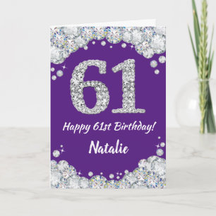 Happy 61. Geburtstag Lila und Silver Glitzer Card Karte