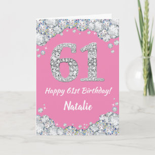 Happy 61. Geburtstagskarte Pink und Silver Glitzer Karte