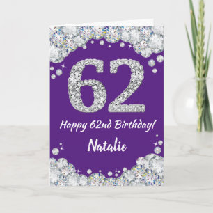 Happy 62. Geburtstag Lila und Silver Glitzer Card Karte