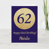 Happy 62. Geburtstag Navy Blue und Gold Glitzer