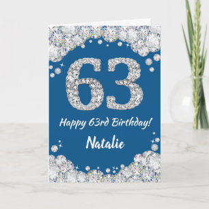 Happy 63. Geburtstag Blue and Silver Glitzer Card Karte