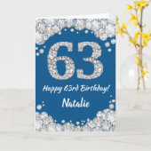 Happy 63. Geburtstag Blue and Silver Glitzer Card Karte (Gelbe Blume)