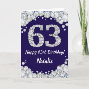 Happy 63. Geburtstag Navy Blue und Silver Glitzer Karte