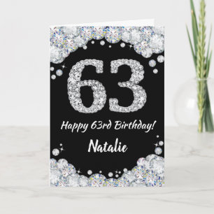 Happy 63. Geburtstagskarte Black and Silver Glitze Karte