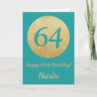 Happy 64. Geburtstag Aquamarin- und Gold Glitzer C