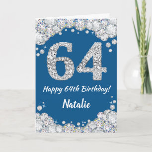 Happy 64. Geburtstag Blue and Silver Glitzer Card Karte