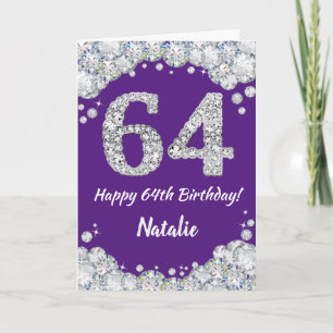 Happy 64. Geburtstagskarte Lila und Silver Glitzer Karte