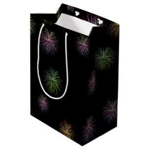 Happy 65. Geburtstag Feuerwerk auf schwarz Mittlere Geschenktüte