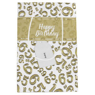 Happy 65. Geburtstag Gold/Weiß 65 Zahlenmuster Mittlere Geschenktüte