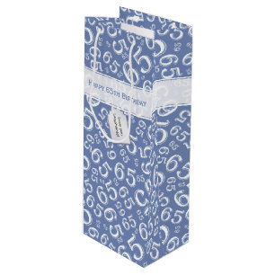 Happy 65. Geburtstag Nummer Muster Blau und Weiß Geschenktüte Für Weinflaschen