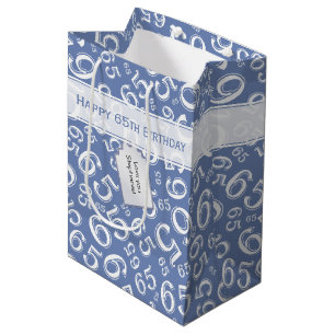 Happy 65. Geburtstag Nummer Muster Blau und Weiß Mittlere Geschenktüte
