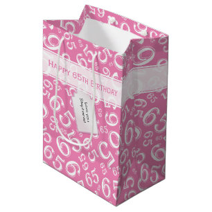 Happy 65. Geburtstag Nummer Muster Pink und Weiß Mittlere Geschenktüte