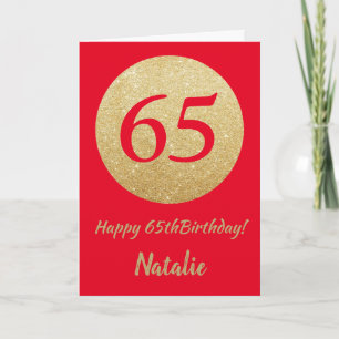 Happy 65. Geburtstags-Rot- und Gold-Glitzer-Karte Karte