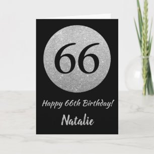 Happy 66. Geburtstagskarte Black and Silver Glitze Karte