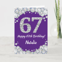 Happy 67. Geburtstag Lila und Silberne Glitzer Car