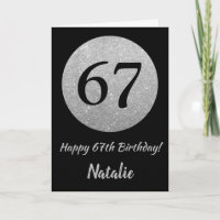 Happy 67. Geburtstagskarte Black and Silver Glitze
