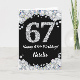 Happy 67. Geburtstagskarte Black and Silver Glitze Karte