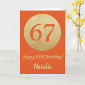 Happy 67. Geburtstagskarte Orange und Gold Glitzer Karte (Gelbe Blume)